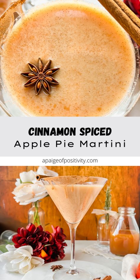 This Apple Pie Martini is a fall spiced cocktail with an apple cider base, caramel vodka, caramel creamer and cinnamon, too. When shaken with ice, you get a chilled, creamy autumn cocktail you’ll want to sip on all season long. Thanksgiving Martini, Apple Pie Drink Alcohol, Vodka Caramel, Apple Pie Martini, Apple Pie Vodka, Caramel Creamer, Apple Pie Drink, Apple Cider Martini, Apple Martini Recipe