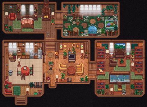 Stardew Valley Farmhouse, Stardew Valley Design, Stardew Farms, Farmhouse Layout, Stardew Valley Layout, Stardew Valley Tips, Stardew Valley Farms, Stardew Valley Fanart, Design House Interior