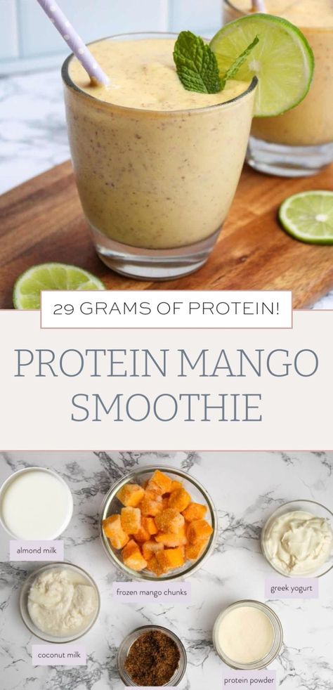 Blend up this high protein mango smoothie with my easy recipe. This healthy mango smoothie uses frozen mango for convenience. Perfect as a PCOS smoothie option. Mango Protein Smoothie Recipe, Healthy Mango Smoothie, Mango Protein Smoothie, High Protein Smoothie Recipes, Smoothie Easy, Mango Smoothie Recipes, High Protein Smoothies, Frozen Mango, Smoothies With Almond Milk