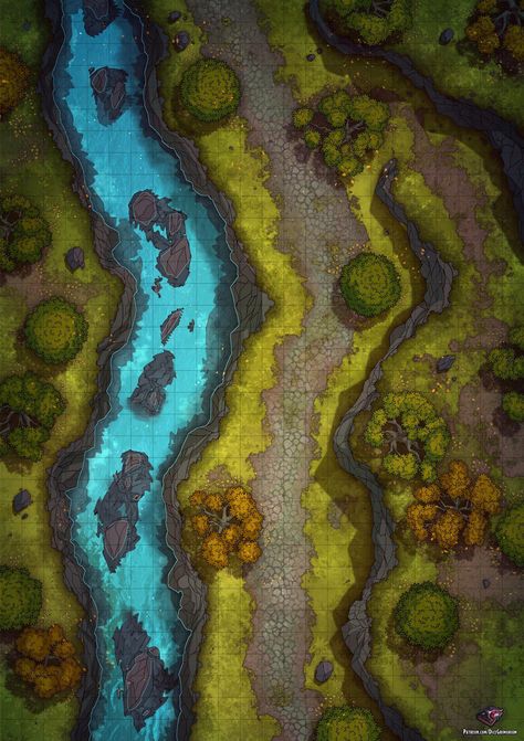 River In Forest, Pathfinder Maps, Forest Map, Dnd World Map, Battle Map, Fantasy World Map, Tabletop Rpg Maps, Map Pictures, Terrain Map