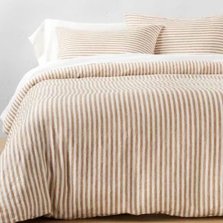 Bedding Sets : Target Pinstripe Bedding, Linen Comforter, Mid Century Bedroom, Top Of Bed, Striped Duvet, Buy Linen, Linen Duvet, Patterned Sheets, Warm Brown