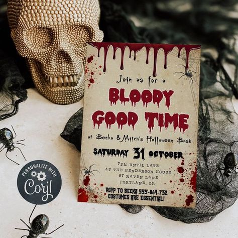 Bloody Good Time Halloween Invitation Template, Printable Scary Blood Spatter Invite, Editable Spooky Antique Invite, Instant Download Halloween fonts #halloweenfonts fonts #fonts font #font 6.81 Spooky Handwriting, Halloween Silhouettes Templates, Happy Halloween Font, Halloween Invitation Template, Halloween Party Invite, Halloween Invite, Fonts Vintage, Halloween Text, Halloween Font