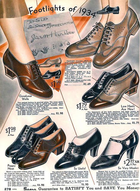 1934 ... Harlow shoes! by x-ray delta one, via Flickr 1930s Sears Catalog, 1930s Womens Shoes, 1930 Womens Fashion, 1930 Shoes, 1930s Catalog, 30s Womens Fashion, 1930s Womens Fashion, 30s Fashion 1930s, 30s Shoes