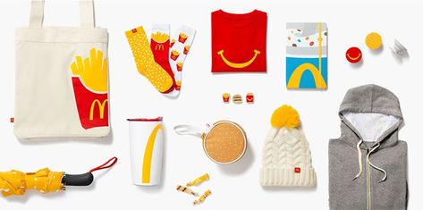 McDonald’s Releases Its First Apparel Collection Mc Donald, Ecommerce Shop, Blue Colour Palette, Big Mac, Brand Marketing, Holiday Collection, Ugly Sweater, Tree Ornaments, Brand Identity