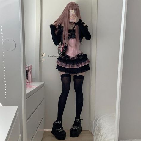 #softgoth #aesthetic #kawaiifashion #jfashion #kawaiicore #cutecore #pastel #goth Goth Corset Outfit, Goth Kawaii Fashion, Soft Goth Outfits, Shoes Demonia, Ulzzang Outfit, Kawaii Outfit Ideas, Alt Grunge, E Girl Outfits, Demonia Shoes