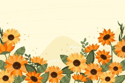 Sunflower Wallpaper For Laptop, Laptop Wallpaper Sunflower, Bg Minimal, Sunflower Desktop Wallpaper, Drawn Flowers Wallpaper, Sunflower Board, Desktop Wallpaper Summer, Sunflower Border, Decorative Drawing