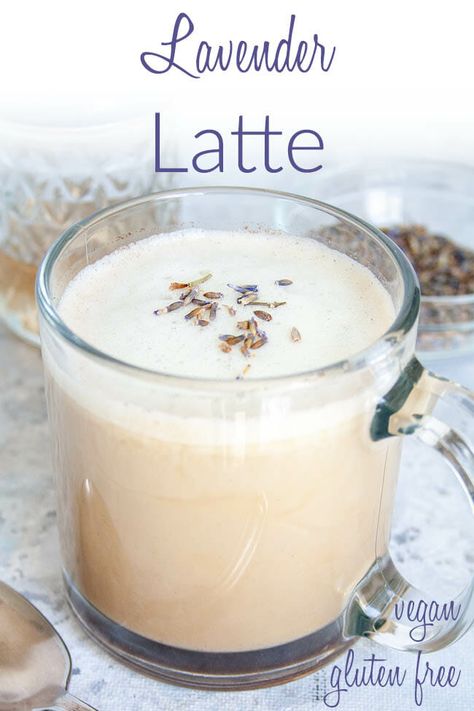 This Lavender Latte has a sweet floral note from lavender simple syrup. Made with coffee or espresso, it is simple and easy to make. (vegan) Black Tea Latte, Lavender Simple Syrup, Lavender Latte, Vegan Drinks Recipes, Coffee Steam, Tea Latte Recipe, Culinary Lavender, Nut Milk Bag, Vegan Drinks