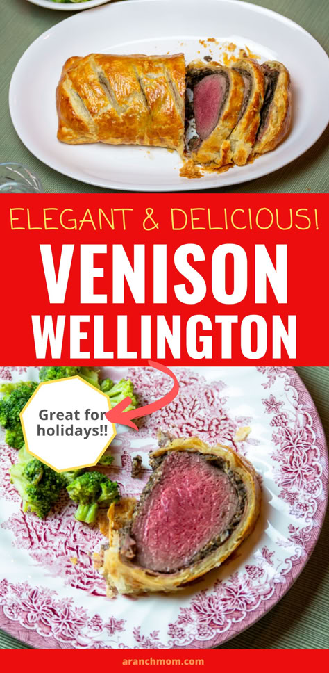 Wellington sliced on a platter White Tail Deer Recipes, Venison Wellington Recipe, Easy Backstrap Venison Recipes, Backstrap Venison Recipes, Venison Wellington, Venison Backstrap Recipes Cast Iron, Cooking Deer Backstrap, Deer Backstrap Recipes, Recipe With Puff Pastry