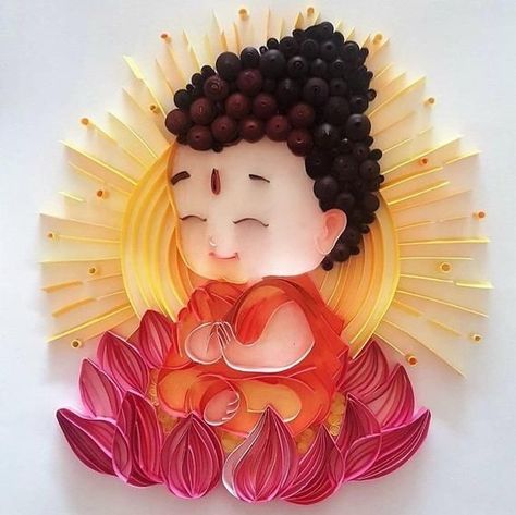 Thick Drawing, Quilling Artwork, Arte Ganesha, Buddha Art Drawing, Baby Buddha, Little Buddha, Quilling Work, Buddha Art Painting, Quilled Paper Art