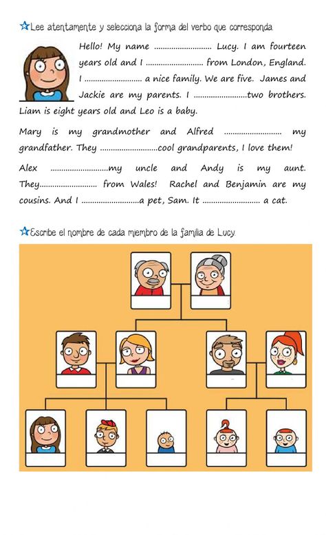 Family Teaching Ideas, My Family Worksheets For Kids, Family Worksheets For Kids, Family Activities For Kids, Family Exercise, English Primary School, 6th Grade English, Family Worksheet, Esl Teaching Resources