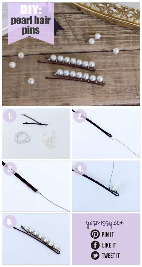 DIY Pearl Hair Pins Tutorial - Yes Missy! Diy Bobby Pins, Diy Hair Scrunchies, Beaded Hair Pins, Bead Hair Accessories, Diy Gifts For Mom, Hair Clips Diy, Creative Diy Gifts, Pearls Diy, Diy Gift Ideas