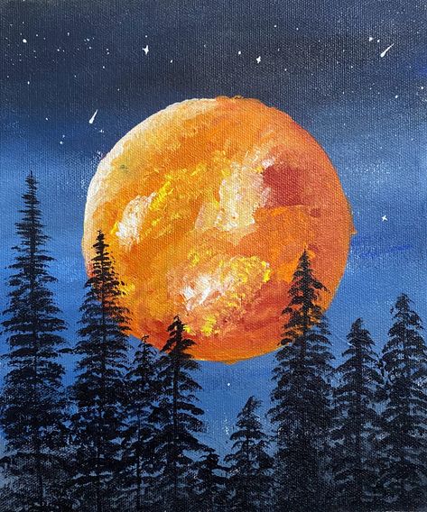 Autumn Canvas Painting Easy, Northern Lights Painting Acrylic, Northern Lights Painting, Illustration Art Kids, Landscape Painting Tutorial, Wine Painting, Indian Art Gallery, Easy Canvas Painting, Moon Painting