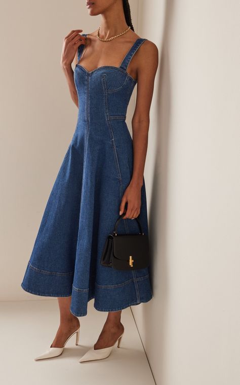 Denim Dress Outfit Summer, Dress Outfits Korean, Denim Dress Outfit, Outfit Retro, Outfit Layout, Denim Dresses, Love Jeans, Dress Outfit, Sweetheart Neck