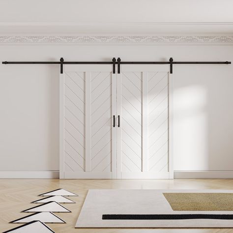 2 Piece Paneled Manufactured Wood Double Sliding Barn Doors with Installation Hardware Kit Double Sliding Barn Doors, Wood Barn Door, Barn Interior, Glass Barn Doors, Interior Design Your Home, Double Barn Doors, Door Hardware Interior, Sliding Barn Doors, Sliding Barn Door Hardware