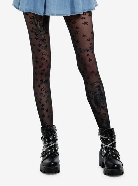 Black Star Back Seam Tights, Black Glitter Tights, Leg Warmers Tights, Maison Soksi Tights, Scene Tights, Emo Tights, Goth Staples, Nyx Aesthetic, Goth Tights, Monica Style