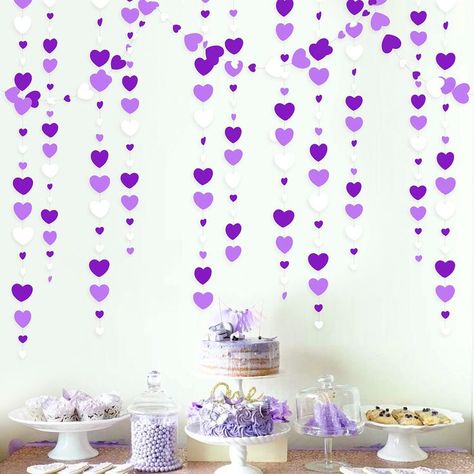 52 Ft Lavender Love Heart Garland Purple and White Hanging Streamer Banner for Anniversary Mothers Day Valentines Day Birthday Engagement Wedding Bridal Baby Shower Lilac Party Decorations Supplies Streamer Banner, Streamer Decorations, Day Party Decorations, White Party Decorations, Summer Party Decorations, Paper Streamers, Bachelorette Decorations, Heart Party, Purple Party