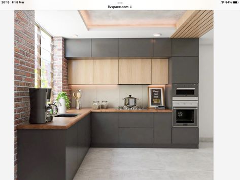 Kitchen Design Black And Wood, Man Kitchen, Modern Kitchen Apartment, Quotes Home, Kitchen Layout Plans, Home Decor Minimalist, Modern Kitchen Cabinet Design, Dream Kitchens Design, Modern Kitchen Interiors