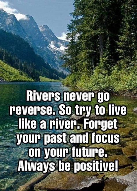 Rivers never go reverse. So try to live like a river. Forget your past & focus on your future. Always be positive! Flow Quotes, River Quotes, Always Be Positive, Motivation Positive, Be Positive, Awesome Quotes, Forget You, S Quote, Morning Motivation