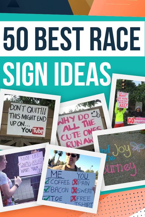 Hilarious to motivational, these marathon race sign ideas will get your creative ideas going and help you be a great spectactor 5k Ideas Creative, Marathon Cheer Signs, Marathon Sign Ideas, 5k Poster Ideas, Good Luck Poster Ideas, Race Poster Ideas, Marathon Signs Ideas, Cross Country Signs Ideas, Cross Country Poster Ideas