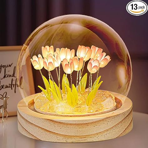 ONXE Tulip Night Light LED Decoration Lamp,Glass Artificial Flower Bedroom Table Lamp, Christmas Birthday Gifts for Women Her Girlfriend Wife Sister Girls Tulip Night Light, Tulip Lamp, Tulip Decor, Led Decoration, Ball Lamp, Flower Bedroom, Tulip Table, Flower Lamp, Ball Lamps