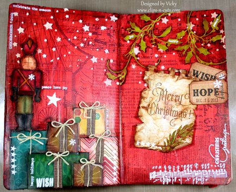 Vídeo. Art Journal "Merry Christmas" Christmas Art Journal, Journal Videos, Journal D'art, Christmas Background Images, Christmas Mix, Christmas Journal, Mixed Media Journal, Tableau Art, Creative Journal