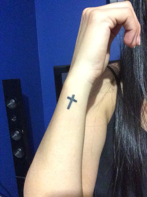 Small Cross On Wrist, Cross On Wrist, Black Cross Tattoos, Cross Tattoo On Wrist, Black Cross, Cross Tattoo, Small Crosses, Love Tattoos, Jesus Fish Tattoo