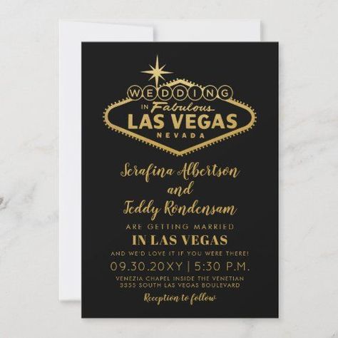 $2.55 | Gold Las Vegas Fabulous Destination Wedding Invitation #lasvegas #wedding #gold #black #fabulouslasvegas #lights #typography #modern #elegant #casino Vegas Wedding Invitations, Las Vegas Wedding Invitations, Las Vegas Sign, Vegas Sign, Black Gold Wedding, Gold Wedding Invitation, Vegas Style, White Wedding Invitations, Las Vegas Wedding