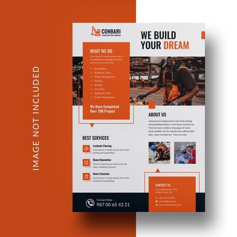 1 Page Flyer Design, Advertisement Design Ideas, Flyer Template Design Layout, Company Flyer Design, One Pager Design, Construction Flyer, Professional Brochure Design, Corporate Flyer Design, Company Flyer