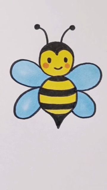 Bee Drawing Easy, Honey Bee Drawing, Basic Drawing For Kids, Bee Sketch, Easy Drawing Ideas, School Art Activities, Bee Drawing, Interesting Drawings