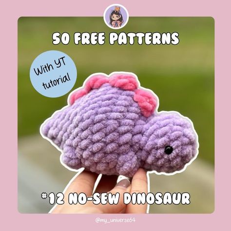 Crochet Amigurumi Free Patterns Dinosaur, Quick No Sew Amigurumi, No Sew Dinosaur Crochet Pattern Free, No Sew Dinosaur Crochet, Crochet Amigurumi No Sew, No Sew Free Crochet Pattern, Free Crochet Patterns No Sew, Quick Free Crochet Patterns, Free Crochet Dinosaur Pattern