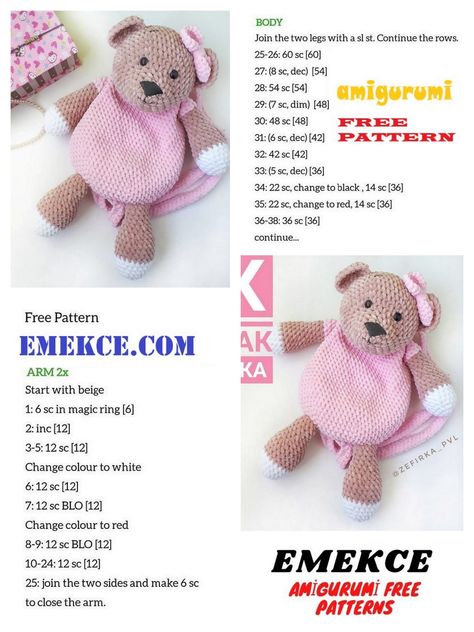 Carry Cuteness Everywhere: Free Amigurumi Bear Backpack Crochet Pattern! Backpack Crochet Pattern, Teddy Bear Backpack, Backpack Crochet, Bear Backpack, Amigurumi Bear, Backpack Free, Backpack Pattern, Pink Yarn, Baby Yarn