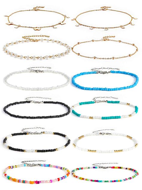 PRICES MAY VARY. What You Will Get:You will receive a set of 12 summer beach chokers, including 8 seed beaded chokers of different colors, 4 chain chokers of different styles (including butterfly necklaces, star necklaces, etc.), you can according to different moods Match different necklaces with clothing. When you walk on the beach wearing a necklace, you seem to be integrated with nature. Handmade and Adjustable(11.8inch+2inch) Design:T Wide Applications: You can apply these beads choker neckl Necklaces Star, Chain Chokers, Basic Accessories, Accessories For Summer, Star Necklaces, Boho Beaded Necklace, Beads Choker Necklace, Summer Beads, Beach Wearing