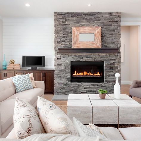 20 Inexpensive Ways to Make Your Home Look More Expensive | The Family Handyman Built In Electric Fireplace, Direct Vent Gas Fireplace, Electric Fireplace Insert, Wall Mount Electric Fireplace, Pierre Auguste Renoir, Stacked Stone, Fireplace Inserts, Fireplace Design, Stone Fireplace