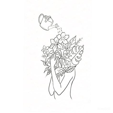 Watering Self Tattoo, Self Tattoo, Line Art, Tattoos, Art