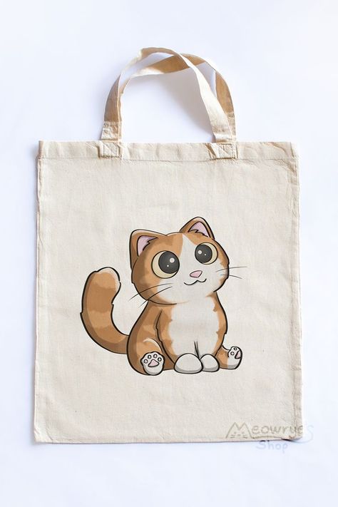 Cute Cat Tote Bag, Gift For Cat Lovers, Gift For Catlady, Cute Shopping Bag, Cat Shopper Bag, Cute Tote Bag, Cat Illustration, Cute Cat Drawing, Canvas Tote Bag Cat Illustration Cute, Cute Orange Cat, Painted Canvas Bags, Tote Bag Business, Handpainted Tote Bags, Tot Bag, Canvas Bag Design, Cute Shopping, Cat Tote Bag