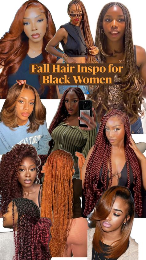 Fall hair inspiration for black women Hair Inspiration For Black Women, Fall Braids Black Women, Inspiration For Black Women, Fall Hair Inspiration, Fall Hairstyles For Black Women, Fall Hair Inspo, Hairstyles For Black Women Braids, Fall Braids, Black Women Braids