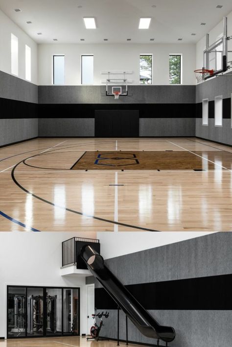 Dream House Layout, Indoor Sports Court, Home Basketball Court, Basketball Court Backyard, Indoor Basketball Court, Indoor Gym, Indoor Basketball, Stately Homes, Home Design Floor Plans