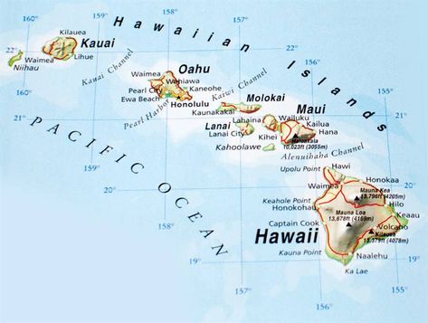 map of hawaiian islands | Islands of Hawaii Map Lihue Kauai, Hawaiian Islands Map, Map Of Hawaii, Honolulu Beach, Island Pictures, Hawaii Volcanoes National Park, Map Pictures, Island Map, Hawaii Island