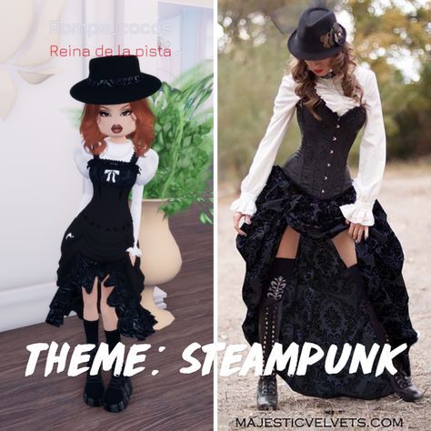 Dti Outfits Theme Steampunk, Steampunk Dress To Impress Roblox Game, Dti Roblox Steampunk Theme, Dress To Impress Theme Steampunk, Dti Steampunk Fits, Museum Visit Outfit, Victorian Dress To Impress, Steampunk Dress To Impress, Time Traveler Outfit