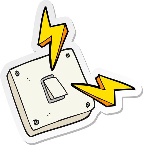 sticker of a cartoon sparking electric light switch Electric Shock Drawing, Electric Stickers, Light Switch Drawing, Physics Cartoon, Electricity Drawing, Electricity Illustration, Switch Drawing, Physics Drawing, Electricity Projects