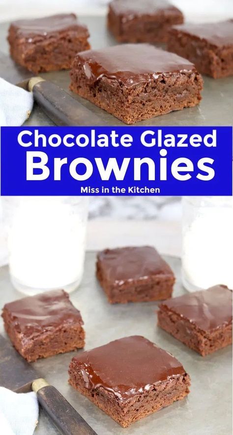 Chocolate Glazed Brownies are an easy dessert for any day of the week. Fudgy brownies topped with a simple chocolate glaze. Chocolate Icing For Brownies, Glazed Brownies, Simple Chocolate Glaze, Brownie Icing, Gooey Desserts, Comfort Recipes, Dreamy Desserts, Brownie Frosting, Easy No Bake Cheesecake