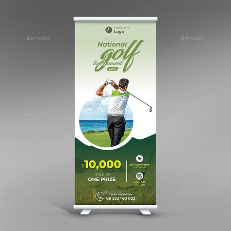 Golf Tournament Roll Up Banner Preview - GraphicRiver Golf Banner, Pull Up Banner Design, Golf Room, Vertical Banner, Golf Poster, Creative Banners, Roll Up Banner, Golf Art, Financial Logo