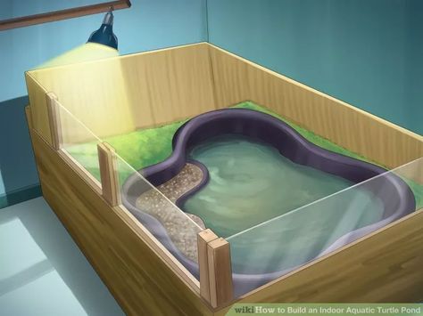 Image titled Build an Indoor Aquatic Turtle Pond Step 12 Aquatic Turtle Habitat, Aquatic Turtle Tank, Turtle Tank Setup, Turtle Enclosure, Turtle Terrarium, Indoor Pond, Turtle Aquarium, Turtle Care, Turtle Homes