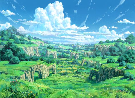 ArtStation - Magic x Ghibli / Basic Lands : Plains, Camille Sule Fantasy Plains Landscape, Ghibli Field, Fantasy Plains, Sheep Girl, Shape Language, Plains Landscape, Environment Painting, Ghibli Studio, Plains Background