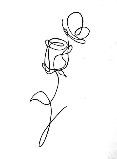 Rose And Butterfly Tattoo, Line Drawing Tattoos, Cozy Cuddles, One Line Tattoo, Embroidered Canvas Art, Female Sleeve, Minimalist Tattoos, Tattoo Black, Line Art Tattoos