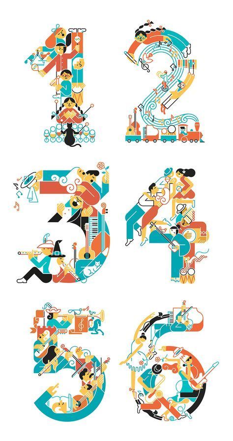 Inspiration Typographie, 달력 디자인, Drawing Hands, Art Children, Number Art, Music Illustration, Art Cover, Draw Art, Alphabet Illustration