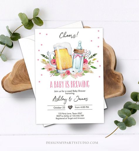 Editable A Baby is Brewing Invitation Bottle and Beers Baby | Etsy Bottles And Brews, Coed Baby Shower Invitations, A Baby Is Brewing, Baby Bash, Baby Is Brewing, Coed Baby Shower, Fun Invitations, Cheer Girl, Baby Shower Girl