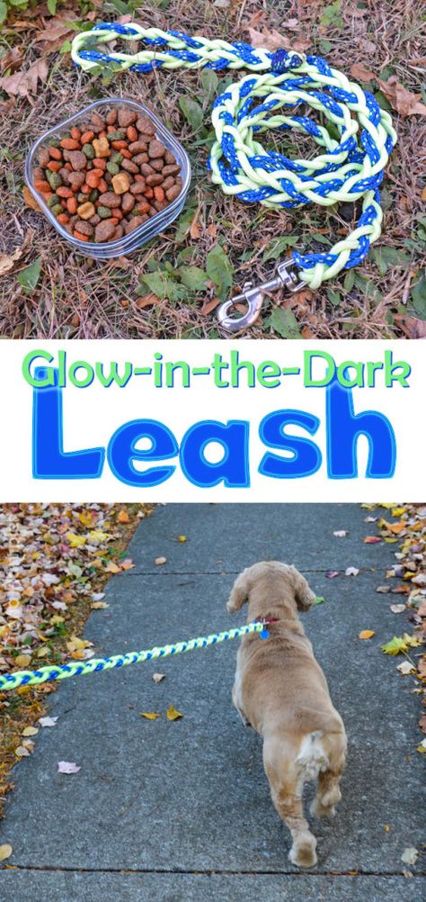 DIY Glow-in-the-Dark Braided Dog Leash AD - Need to keep your dog visible at night? Here is a DIY Glow-in-the-Dark Leash Tutorial that will keep you and your pooch safe while walking at night. Braided Dog Leash, Dogs Diy Projects, Diy Glow, Dog Crafts, Animal Projects, Diy Dog, Dog Obedience, Rv Living, Animal Crafts