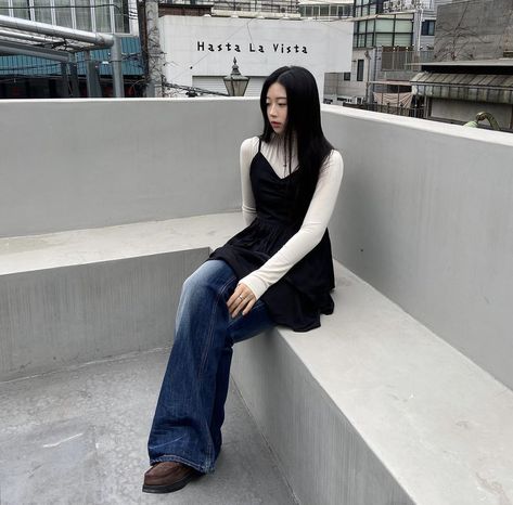 #acubifashion #acubi #koreanfashionoutfits #fashion #gorp #hongdae Pants Under Skirt Y2k, Dress Over Jeans Korean Style, Dress On Jeans Y2k, Korean Hongdae Fashion, Dress Over Pants Outfits Y2k, Acubi Fashion For School, Acubi Fashion Dress, Jeans And Dress Outfit Y2k, Blue Jeans Korean Outfit