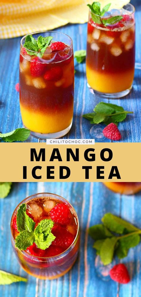 Flavored Tea Recipes, Flavored Iced Tea Recipes, Mango Iced Tea, Mango Tea, Iced Drinks Recipes, Iced Tea Lemonade, Resep Smoothie, Tea Drink Recipes, Drink Recipes Nonalcoholic